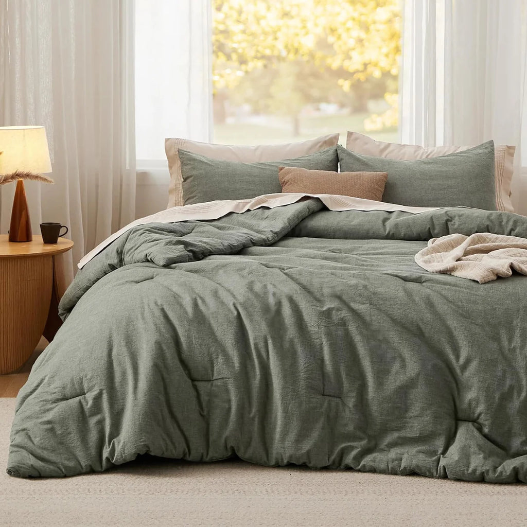 washed Comforter Set with 100% Cotton Outer Covert
