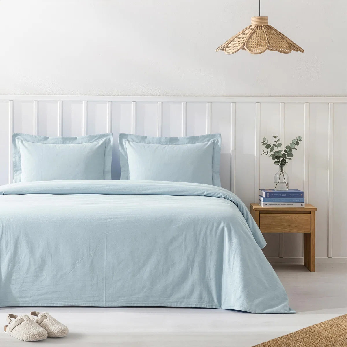 100% Cotton Washed Percale Solid Duvet Cover Set - Includes 1 Duvet Cover & 2 Pillow Sham Set