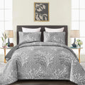 3 Piece Branch Botanical Pattern Bedspread Coverlet Set Soft Lightweight Microfiber Quilt Set for All Season