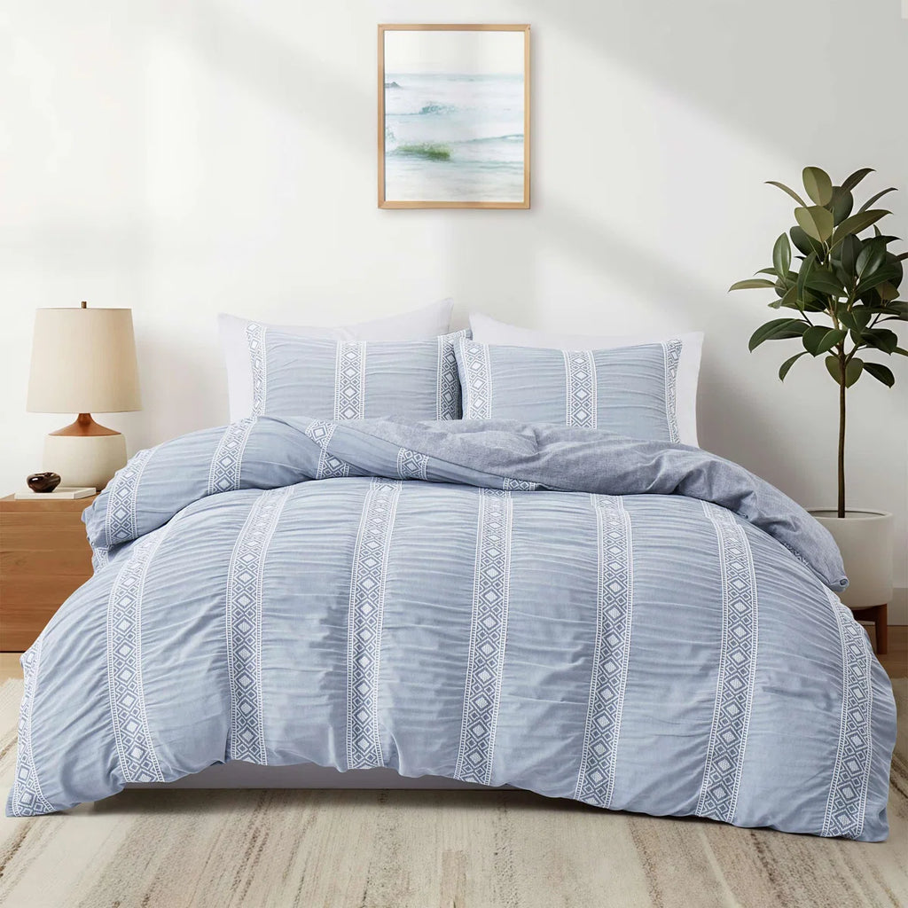 Geometric Lace Duvet Cover Set - 3-Piece Microfiber Bedding