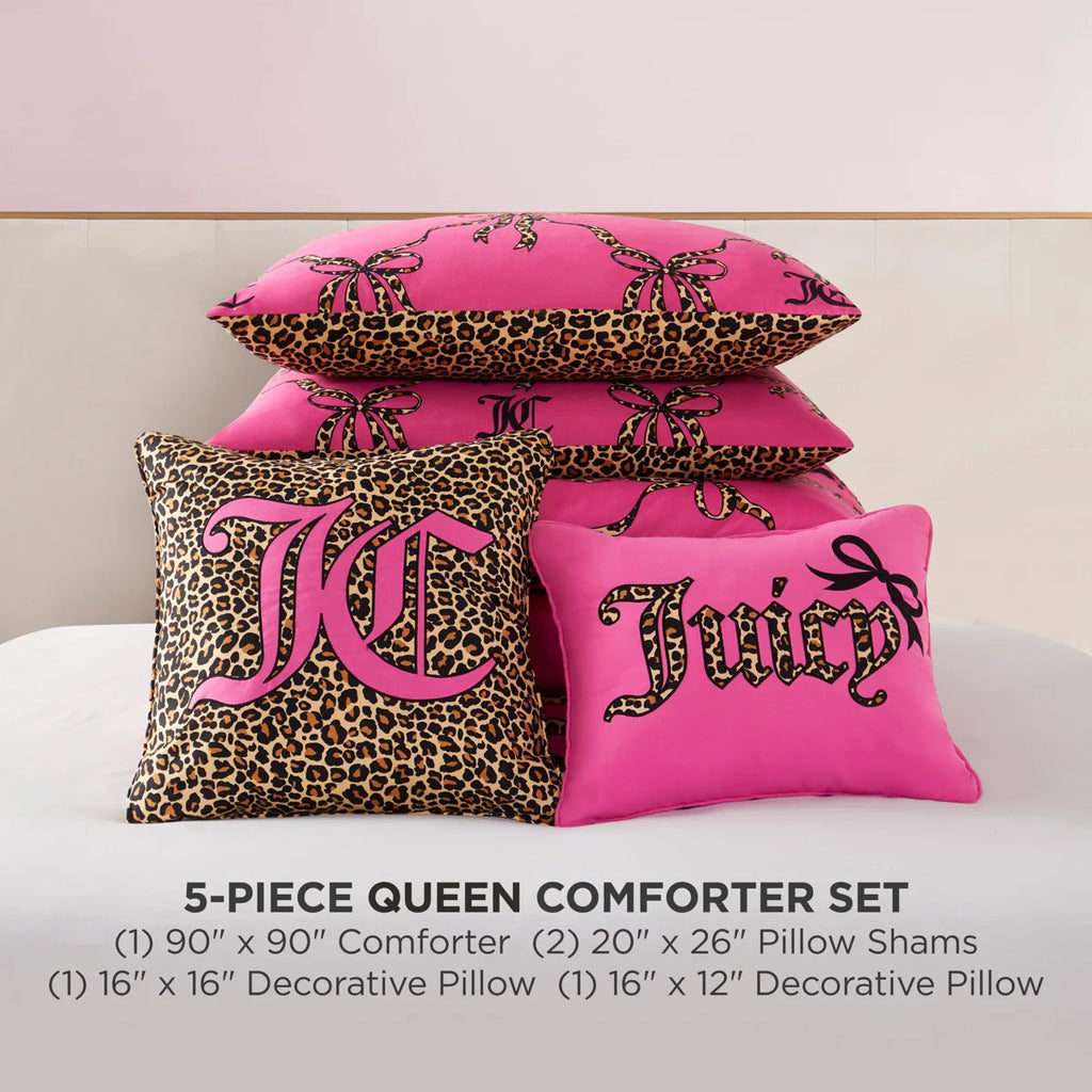 Juicy Couture Cheetah Bow Trellis Reversible Comforter Set (Set of 5)