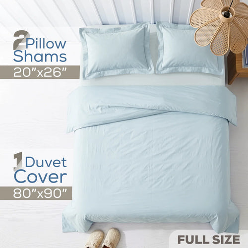 100% Cotton Washed Percale Solid Duvet Cover Set - Includes 1 Duvet Cover & 2 Pillow Sham Set