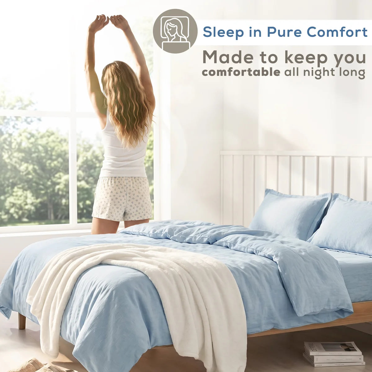 100% Cotton Washed Percale Solid Duvet Cover Set - Includes 1 Duvet Cover & 2 Pillow Sham Set