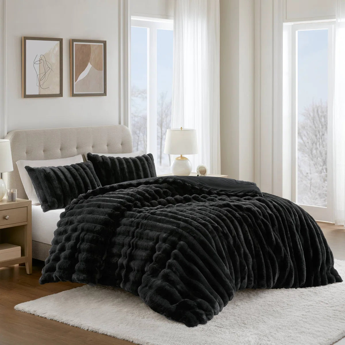 Jasmine 3 Piece Ultrasoft Faux Fur Ribbed Comforter Set