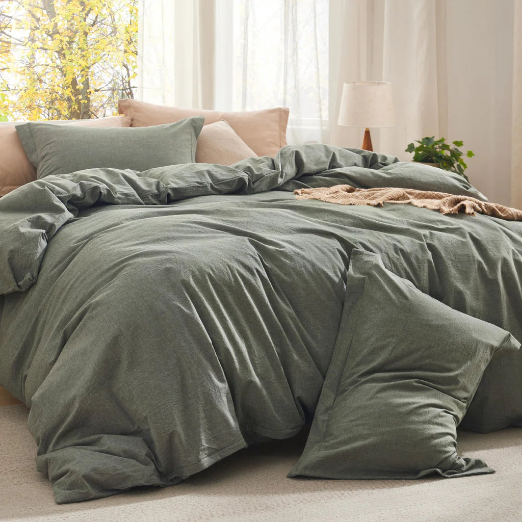 washed Comforter Set with 100% Cotton Outer Covert