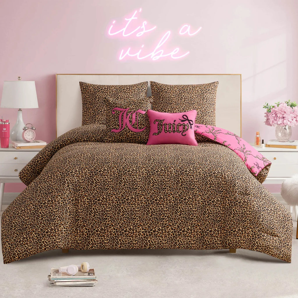 Juicy Couture Cheetah Bow Trellis Reversible Comforter Set (Set of 5)