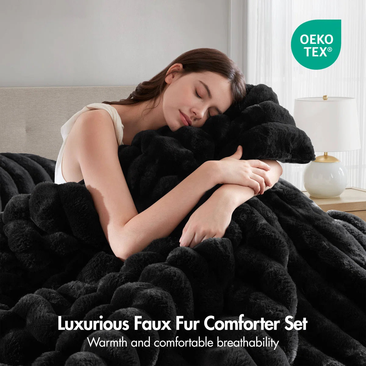 Jasmine 3 Piece Ultrasoft Faux Fur Ribbed Comforter Set