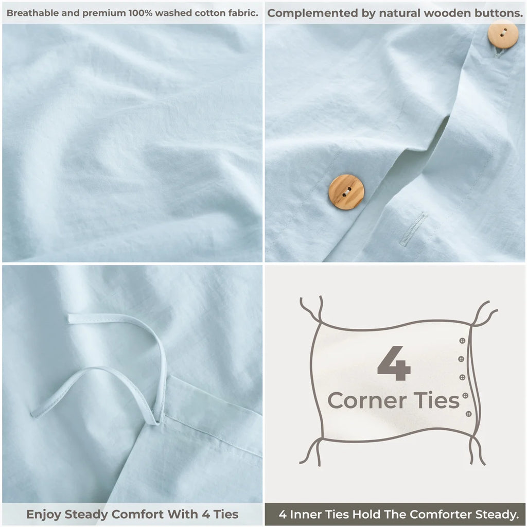100% Cotton Washed Percale Solid Duvet Cover Set - Includes 1 Duvet Cover & 2 Pillow Sham Set