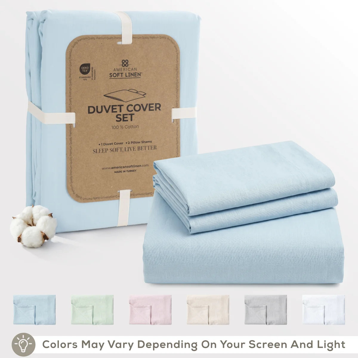 100% Cotton Washed Percale Solid Duvet Cover Set - Includes 1 Duvet Cover & 2 Pillow Sham Set