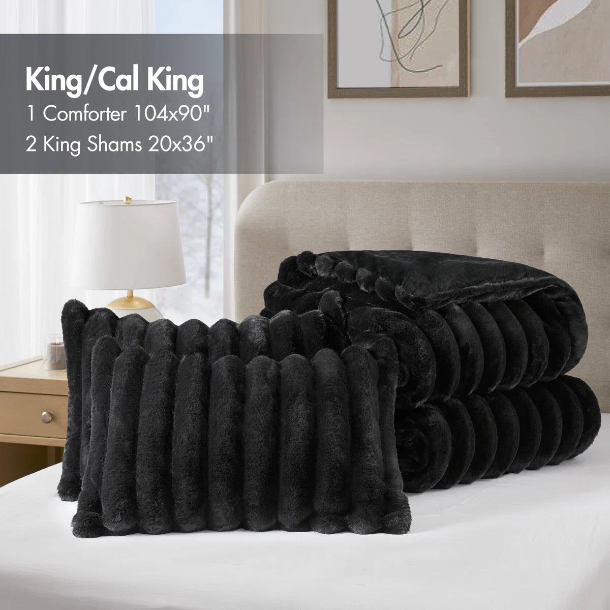 Jasmine 3 Piece Ultrasoft Faux Fur Ribbed Comforter Set