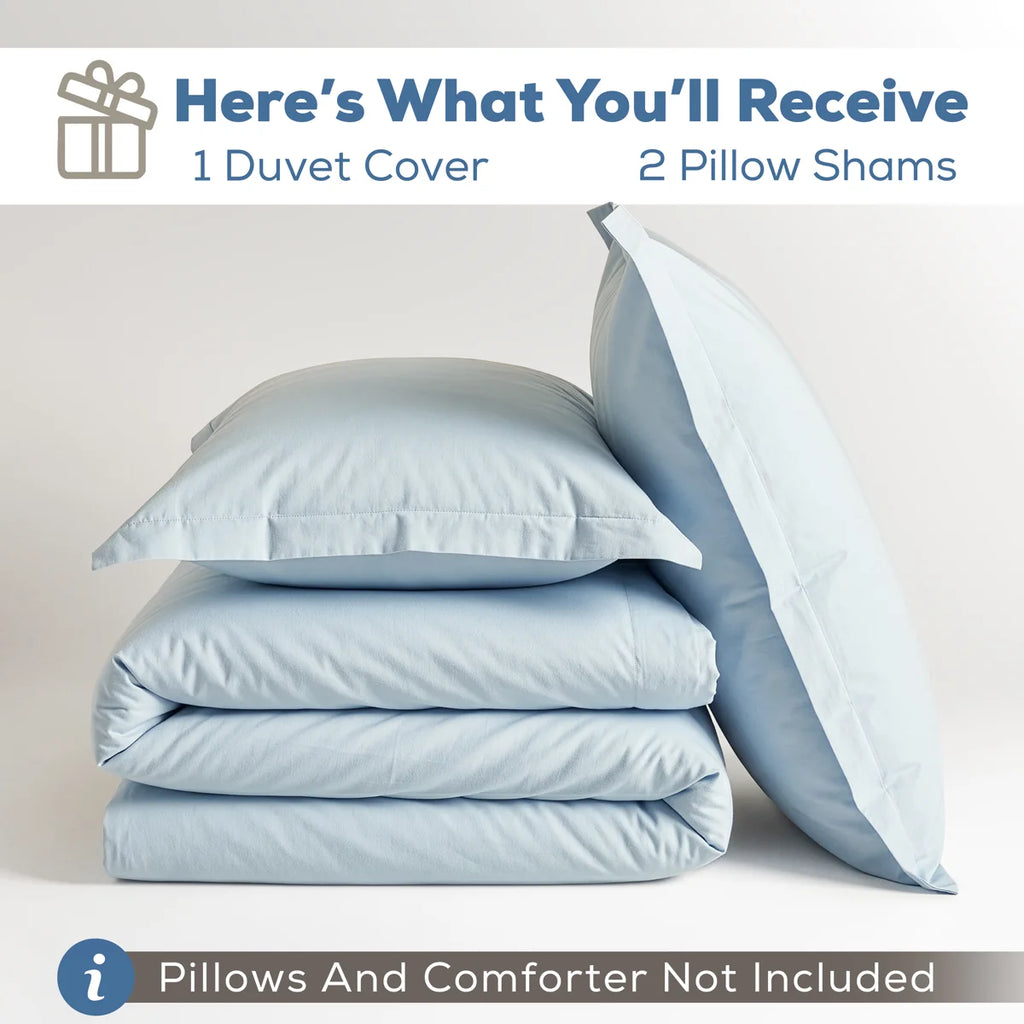 100% Cotton Washed Percale Solid Duvet Cover Set - Includes 1 Duvet Cover & 2 Pillow Sham Set