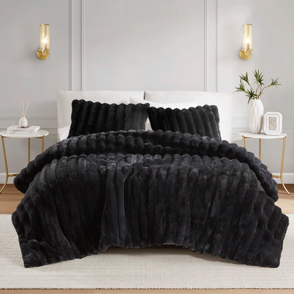 Jasmine 3 Piece Ultrasoft Faux Fur Ribbed Comforter Set